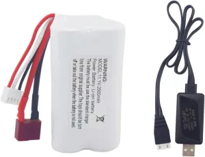 11.1V 2000mAh T-plug Lithium Battery With USB Charging Cable For R608 2104 210E 200E Brushless High-Speed Water-Cooled Remote Control Speedboat Electric RC Boat Model Tumbler Toy Boat Battery