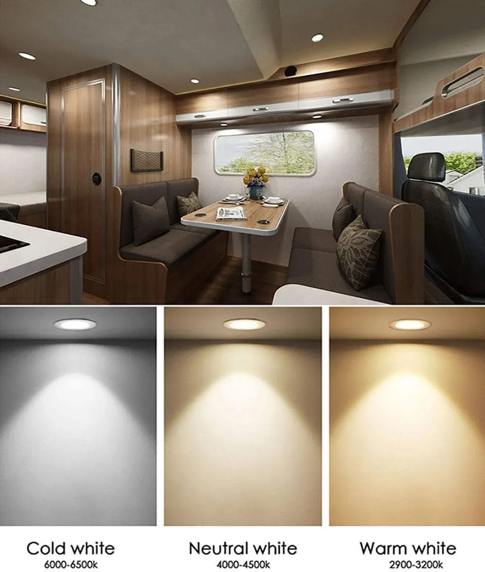 12 Volt Led Lights for RV Boat Trailer Camper - Neutral 4500K 300 Lumens 3W, Low Voltage Recessed Light Dimmable, Pack of 8