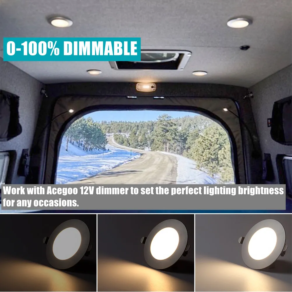 12V LED Puck Light, RV Boat Recessed LED Ceiling Light Overhead 3-1/4 Inch Flush Mount Full Aluminum CRI 90  Silver