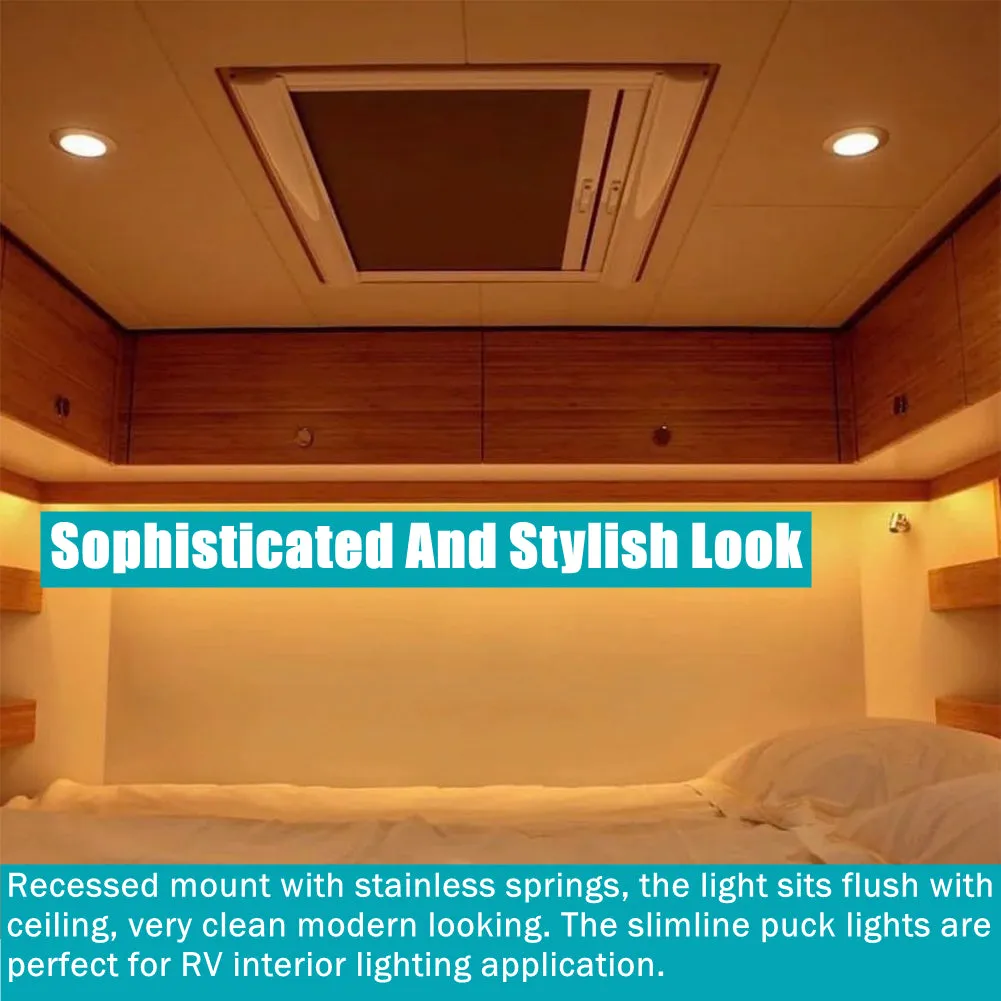 12V LED Puck Light, RV Boat Recessed LED Ceiling Light Overhead 3-1/4 Inch Flush Mount Full Aluminum CRI 90  Silver