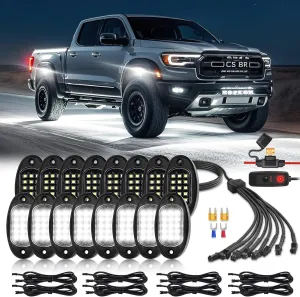 16 Pods Pure White LED Rock Lights with Extension Wires, IP68 Waterproof 6500K Super Bright White Underglow Kit for Semi Truck Sedans Trailer Offroad Pickup RV Underbody Under Car Lighting
