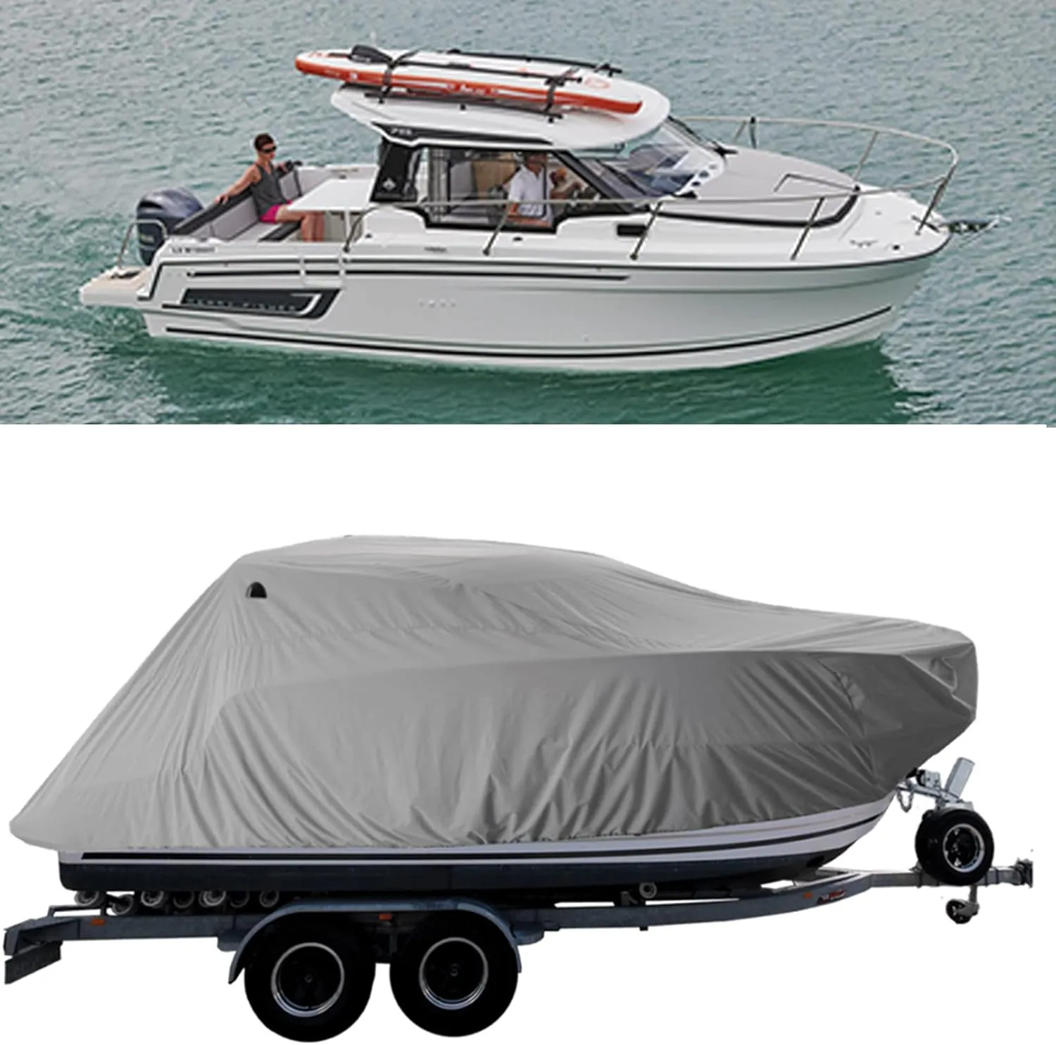 19-21ft Waterproof Boat Cover 420d Marine Grade Oxford Cloth V-Hull Boat Mooring Cover Dust-Proof Anti-Uv Protection Trailerable T-Top Boat Cover