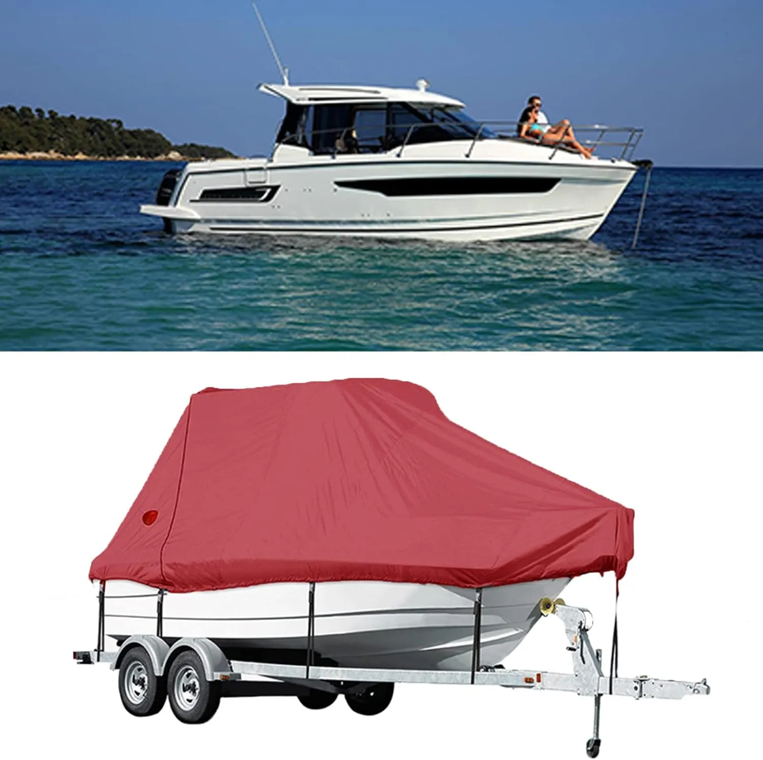 20-22ft Heavy Duty Waterproof Boat Cover 600d Sun Protection Tear-Resistant Large Boat Cover Speedboats, Fishing Ski Boats Towable Boat Cover