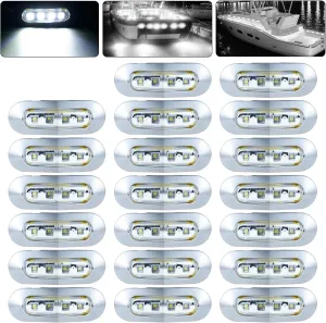 20Pack 3.7 Inch 4 LED Marine Boat Interior Lights, DC12-24V Waterproof Courtesy Lamp Deck Transom Stern Cabin Navigation Lighting for Fishing Pontoon Yacht Kayak Sailboat - White