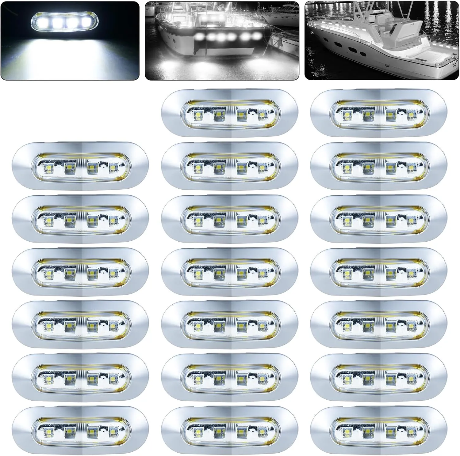 20Pack 3.7 Inch 4 LED Marine Boat Interior Lights, DC12-24V Waterproof Courtesy Lamp Deck Transom Stern Cabin Navigation Lighting for Fishing Pontoon Yacht Kayak Sailboat - White