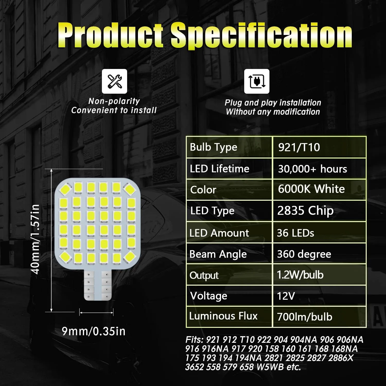 20PCS 921 Interior LED Light Bulbs for RV, Super Bright 36-SMD 6000K White T10 922 912 194 LED Bulbs Replacement for Camper Trailer Motorhome Indoor Ceiling Dome Lights(12V DC)