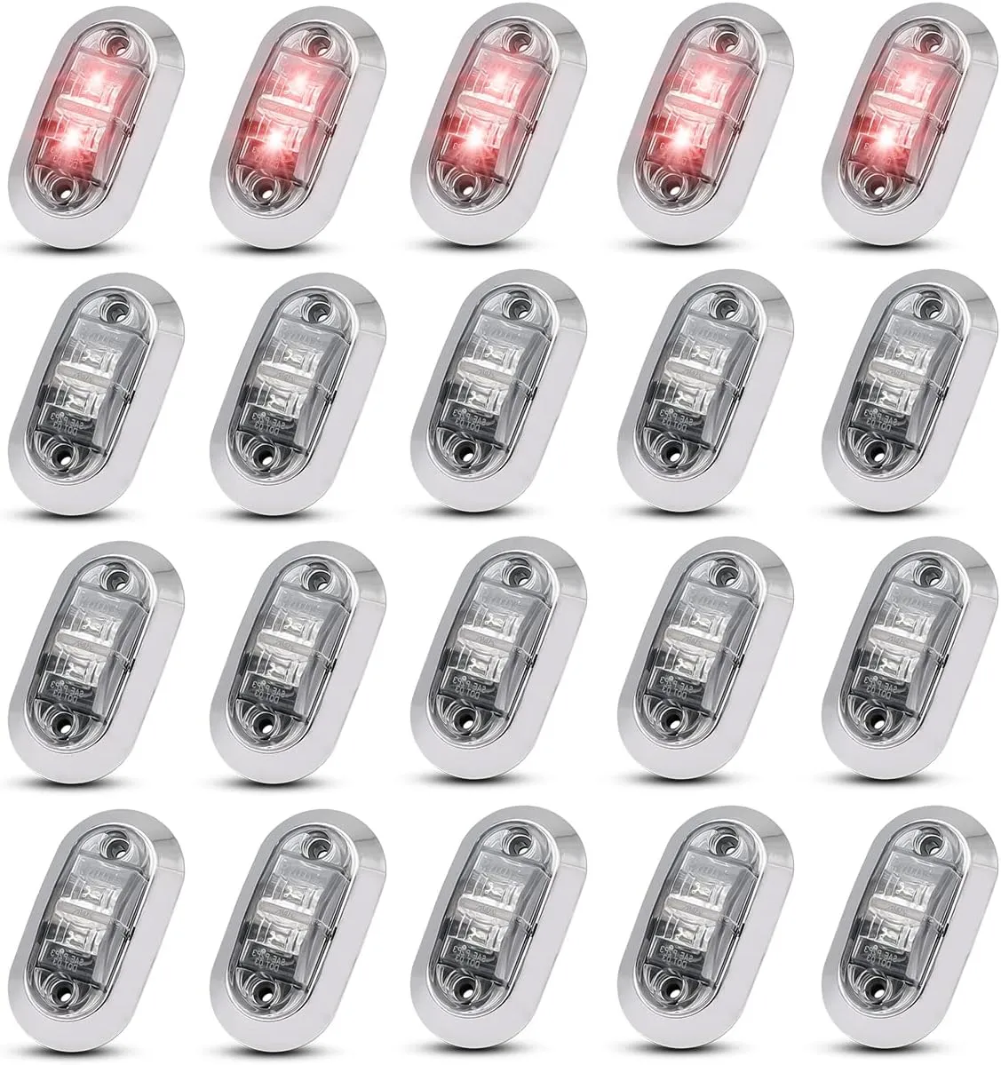 2.5 Inch Oval Clear Lens Red LED Side Marker Light w/Chrome for Trailer Truck Pickup Tow 10-30v DC Shockproof LM-CHS [Pack of 20]