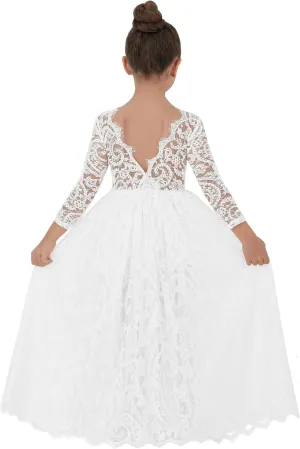 2Bunnies Girl Paisley Lace Back A-Line Straight Tutu Tulle Party Flower Girl Dress