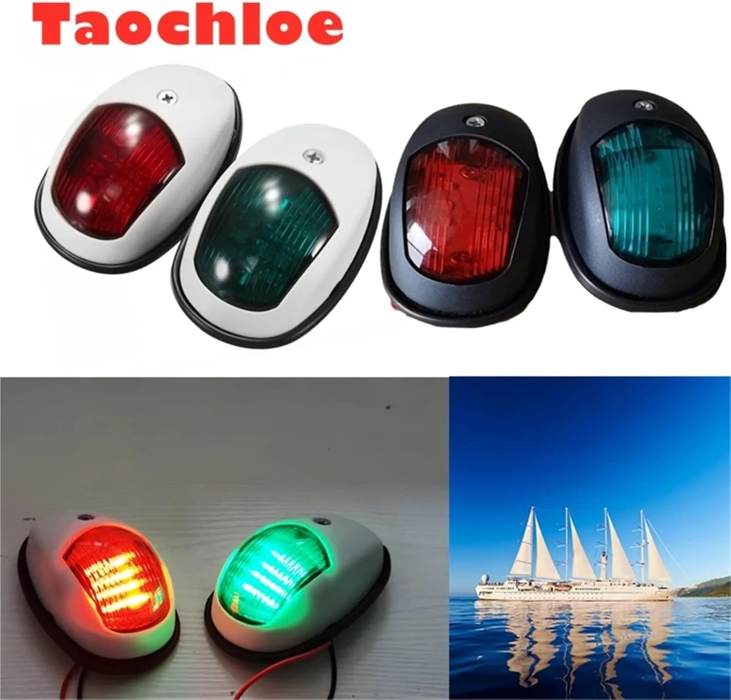 2Pcs 12V 24V LED Running Lights For Boat Signal Lamp Marine Navigation Light Yacht Accessories Red Green Truck Trailer Lamps(White case)