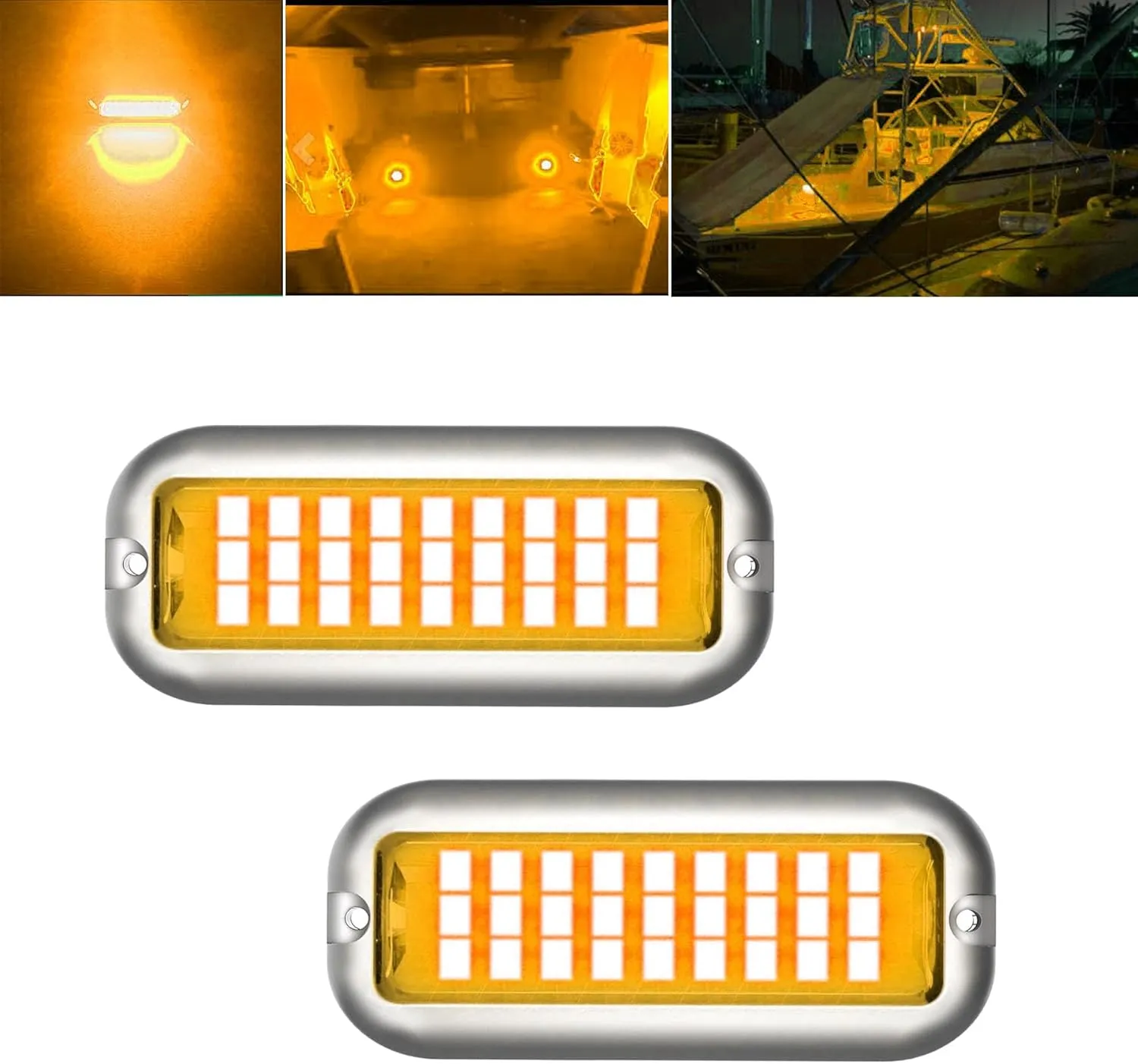 2Pcs Marine LED Boat Light,IP68 Waterproof 27LED Boat Interior Deck Lights,Pontoon Transom Stern Navigation Trailer Light,1200LM,10-24V(Amber)