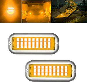 2Pcs Marine LED Boat Light,IP68 Waterproof 27LED Boat Interior Deck Lights,Pontoon Transom Stern Navigation Trailer Light,1200LM,10-24V(Amber)