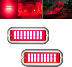 2Pcs Marine LED Boat Light,IP68 Waterproof 27LED Boat Interior Deck Pontoon Transom Led Stern Navigation Trailer Light,1200LM,10-24V(Red)