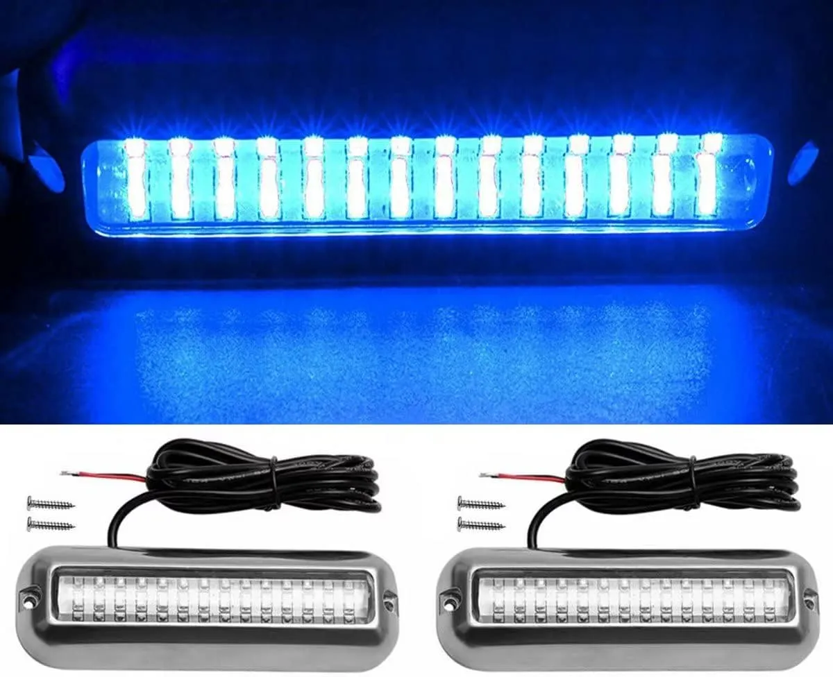 2pcs Waterproof Marine Boat Lights, Stainless Steel 42LEDs Underwater Lighting Boat Transom Navigation Drain Plug Courtesy Lamp Deck Lights for Cruise Ships, Yachts, Sailboat