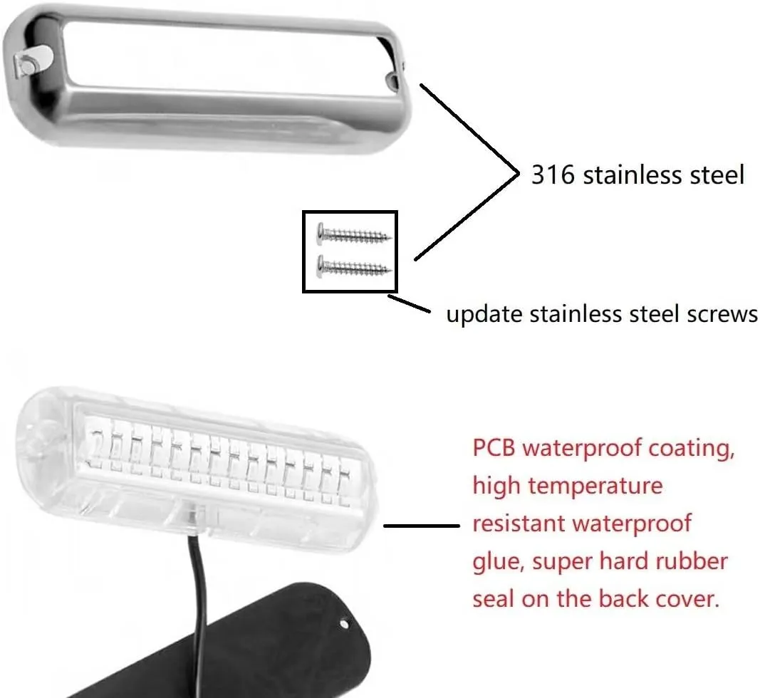 2pcs Waterproof Marine Boat Lights, Stainless Steel 42LEDs Underwater Lighting Boat Transom Navigation Drain Plug Courtesy Lamp Deck Lights for Cruise Ships, Yachts, Sailboat