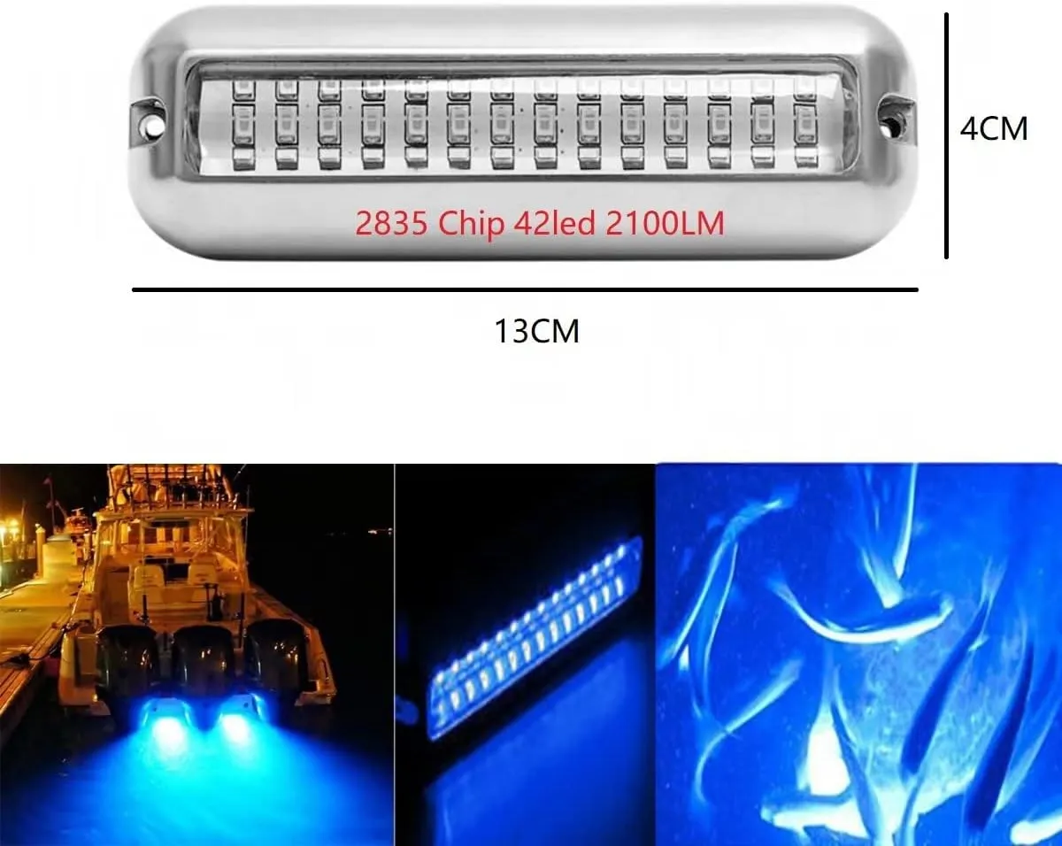 2pcs Waterproof Marine Boat Lights, Stainless Steel 42LEDs Underwater Lighting Boat Transom Navigation Drain Plug Courtesy Lamp Deck Lights for Cruise Ships, Yachts, Sailboat