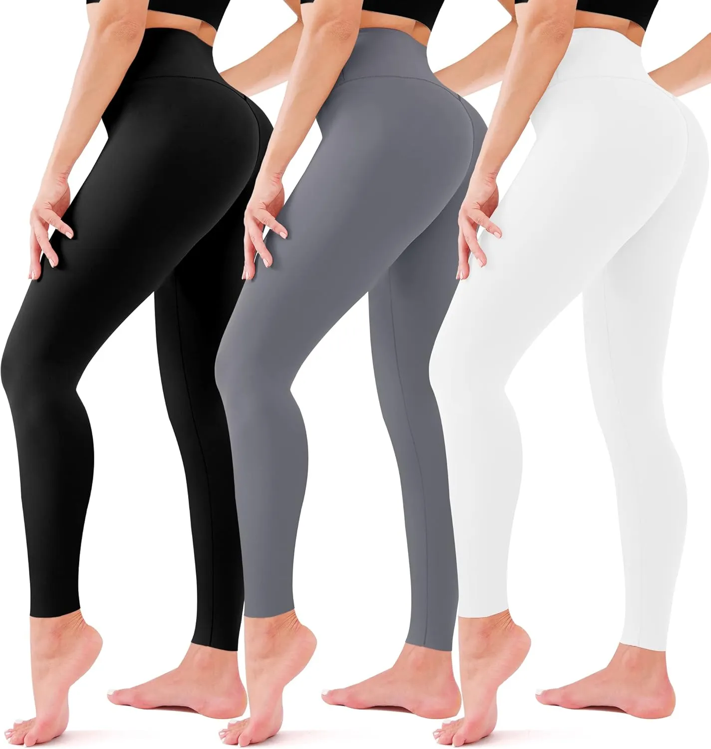 3 Pack Leggings for Women-No See-Through High Waisted Tummy Control Yoga Pants Workout Running Legging
