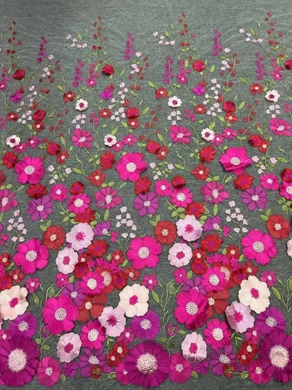 3D Flowers Embroidery Lace Fabric, 59 Inch Wide Soft Tulle Mesh Embroidered Lace Trim DIY Custom Clothes Wedding Dresses Curtain Table Cloth Sewing Fabric (2 Yards,Pink)