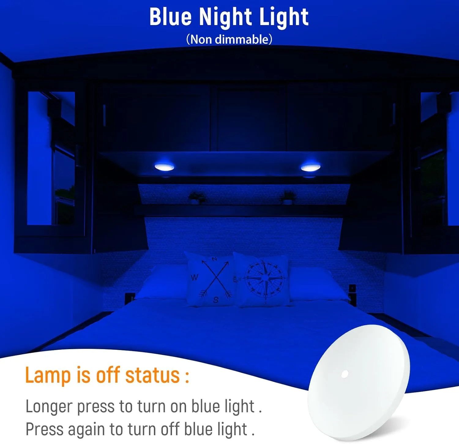 4 Pack RV Interior Ceiling Dome Light 4.5 Inch, Press Dimmer Switch & Blue Nightlight,12V Dimmable Puck Light for Motorhome Trailer Fifth Wheel Truck Coach Enclosed Trailer(3000K)