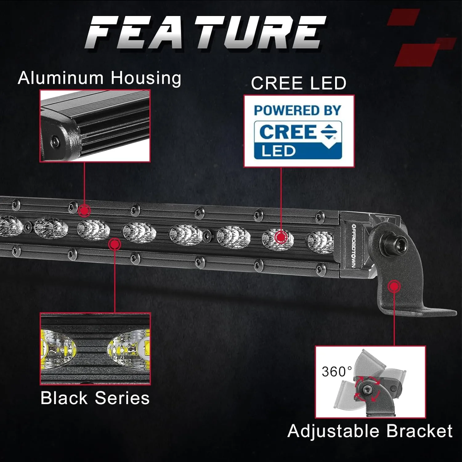 40 Inch CREE LED Light Bar, OFFROADTOWN 200W Single Row Flood Beam Off Road Driving Lights Work Lights Ultra Silm Light Bar for Truck UTV SUV Jeep Honda SXS RZR 4 Wheel Boat Roof Rack