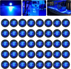 40Pack DC12V 3/4 Inch Mini Marine Boat LED Lights Stern Anchor Transom Deck Courtesy Interior Light Navigation Lamp Waterproof for Yacht Sailboat Kayak Pontoon - Blue