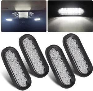 4Pcs 6“ Oval White LED Trailer Tail Lights 24 LED, 6 Oval Led Trailer Backup Reverse Lights Tail Fog Running Lights w/Grommets and 3 Wire Prong Pigtails Waterproof
