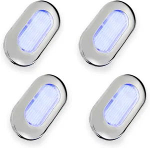 4PCS LED Courtesy Light Step Lights Accent Utility Lighting Surface Mounted for Boat IP67 Waterproof Lamp Yacht RV Caravan Light Stainless Steel Cover 12VDC (Blue), E012082-EMX