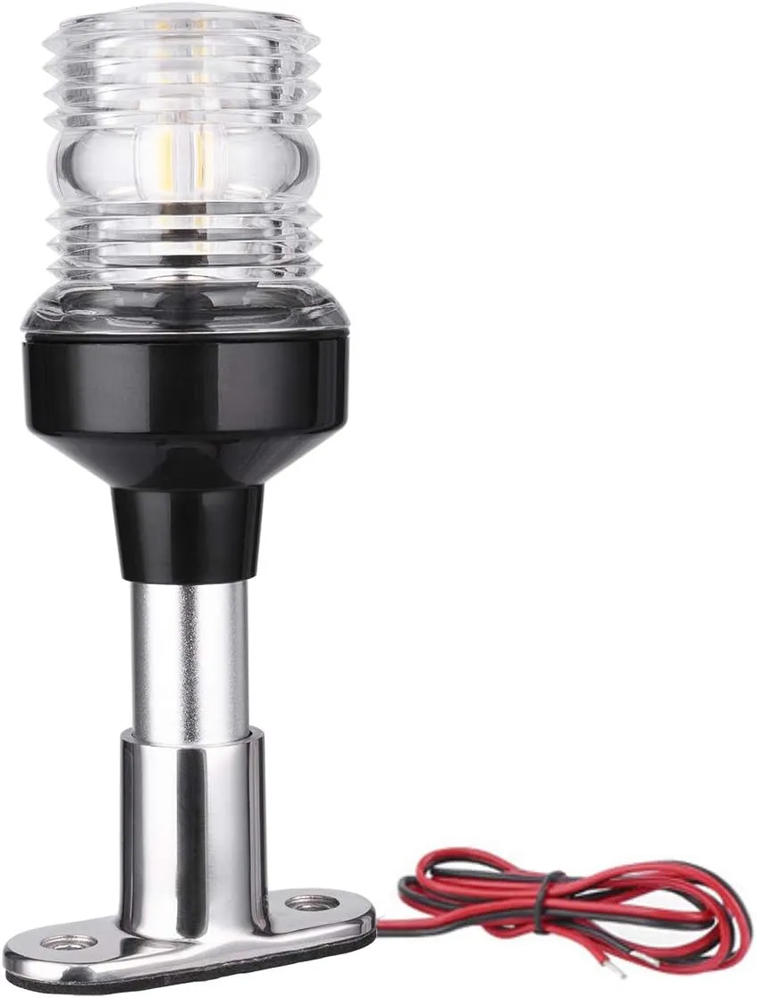 6 inch 3 Nautical Mile Boat Anchor Light All Around LED Fixed Mount Navigation Light With Stainless Steel Base and Aluminum Tube, 12-24 VDC