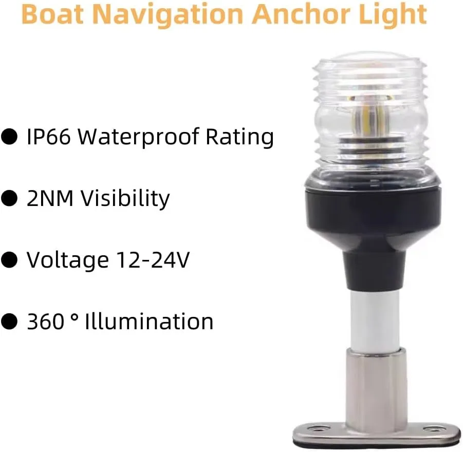 6 Inch Boat Stern Light, 360 Degree LED All Round Boat Navigation Anchor Light IP66 Waterproof Over 2NM Visibility Transom Light with Stainless Steel Base for Marine Yacht (White)