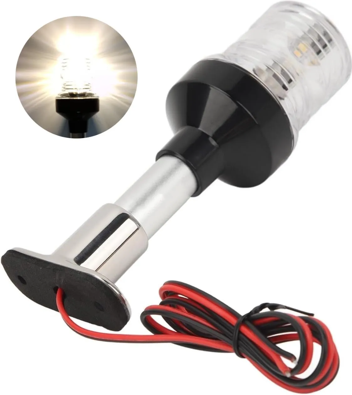 6 Inch Boat Stern Light, 360 Degree LED All Round Boat Navigation Anchor Light IP66 Waterproof Over 2NM Visibility Transom Light with Stainless Steel Base for Marine Yacht (White)