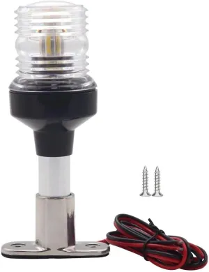 6 Inch Boat Stern Light, 360 Degree LED All Round Boat Navigation Anchor Light IP66 Waterproof Over 2NM Visibility Transom Light with Stainless Steel Base for Marine Yacht (White)
