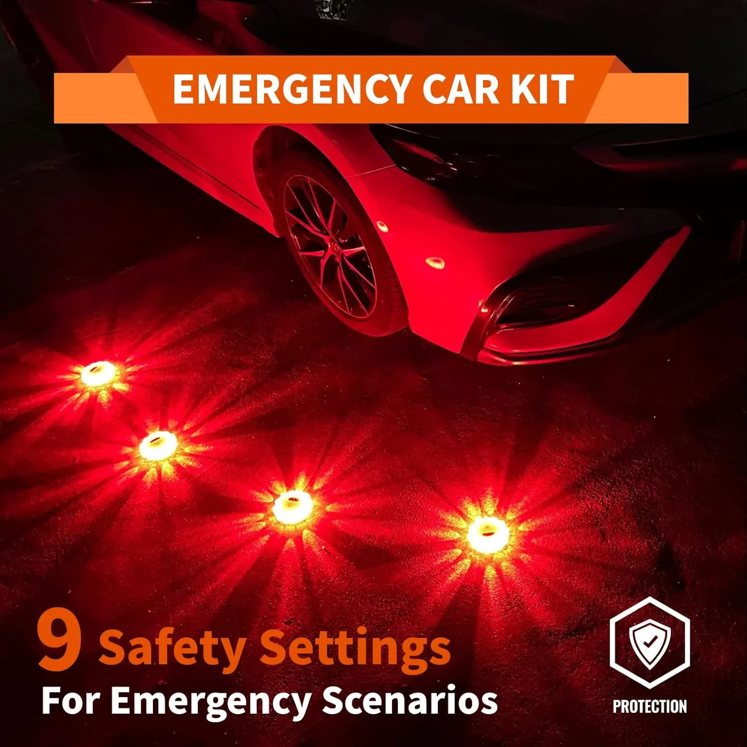 6-Pack LED Road Flare Car Emergency Kit,Magnetic Base & Hook Road Flares Safety Light With 9 Flashing Modes,Roadside Flares Emergency Lights For Vehicles (6 Pack)