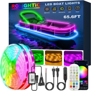 65.6FT LED Boat Lights, 12V APP RF Remote Control Pontoon Boat Lights, IP66 Waterproof RGB Marine Strip Lights, Boat Interior Light, Boat Deck Light for Bass Boat, Fishing Boat, Yacht