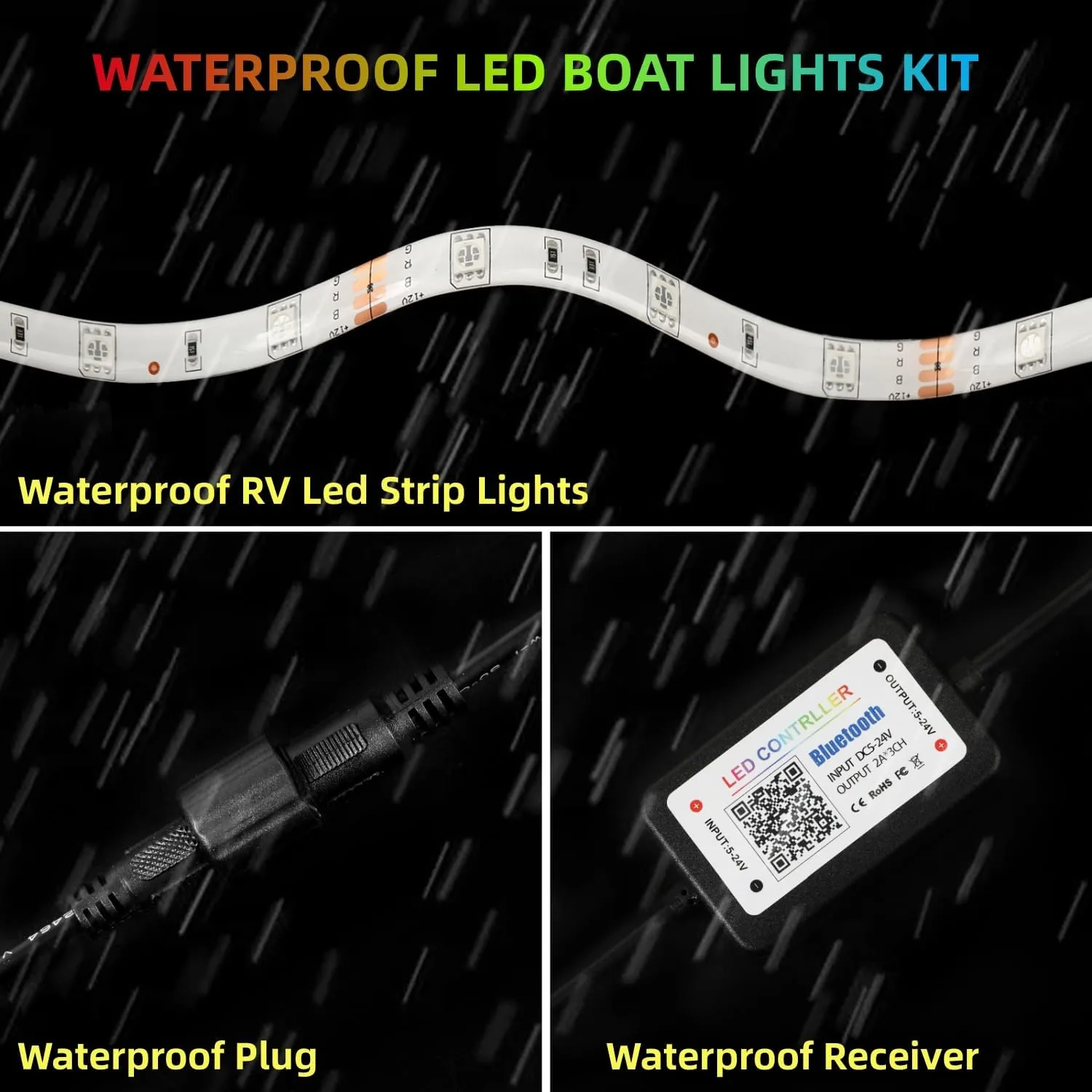 65.6FT LED Boat Lights, 12V APP RF Remote Control Pontoon Boat Lights, IP66 Waterproof RGB Marine Strip Lights, Boat Interior Light, Boat Deck Light for Bass Boat, Fishing Boat, Yacht