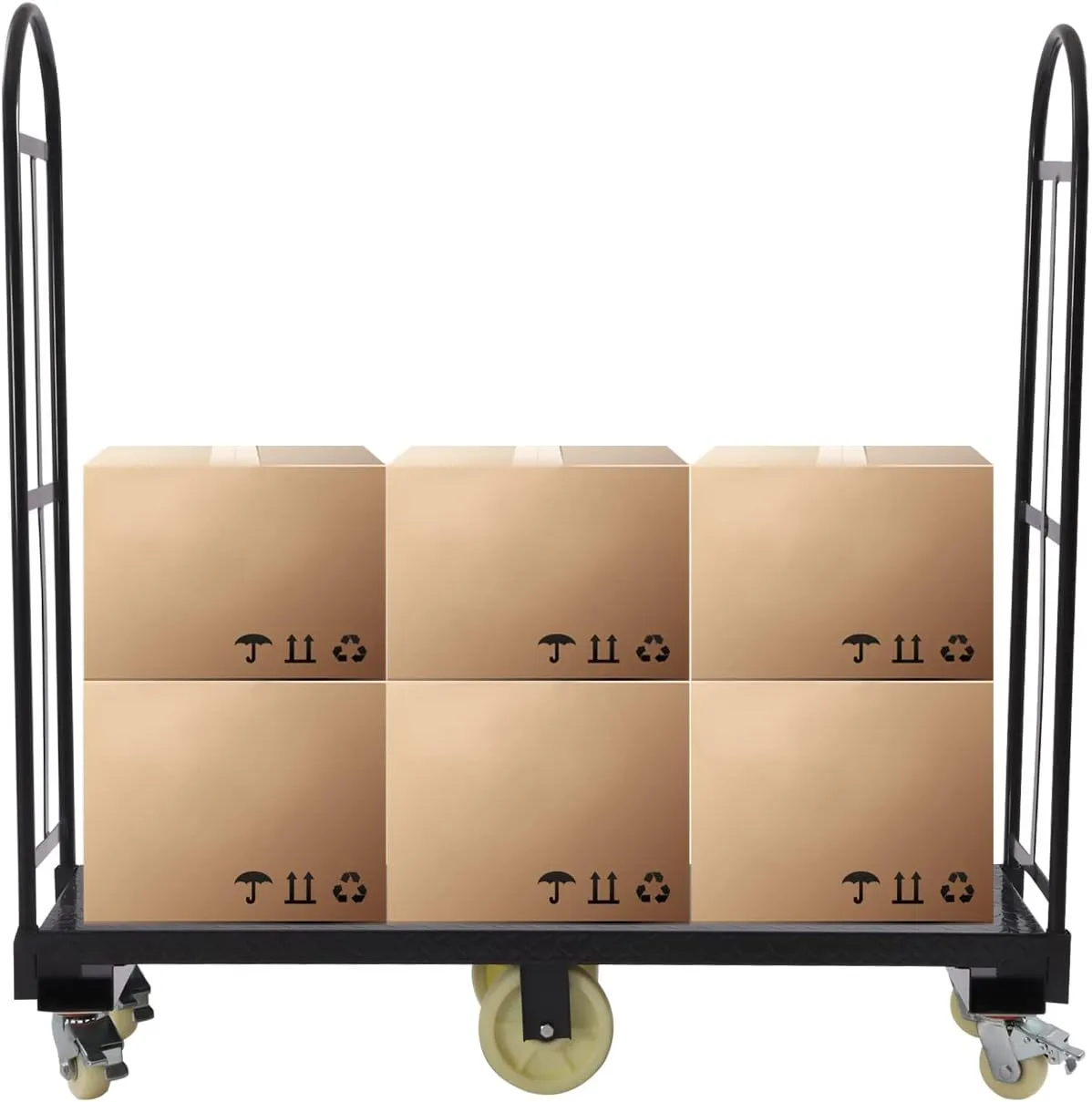 65"x16" U-Boat Steel Platform Cart Dolly with Removable Handles & 6pcs Wheels,Heavy Duty Industrial Narrow Aisle Hand Truck for Warehouse Transport,2000 lbs Capacity