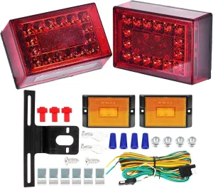 6inch Boat Trailer Lights Kit, Submersible Trailer Light LED Kit, 6" Rectangular Trailer Lights with Amber Marker Light Wiring Harness for 12V Boat Truck RV