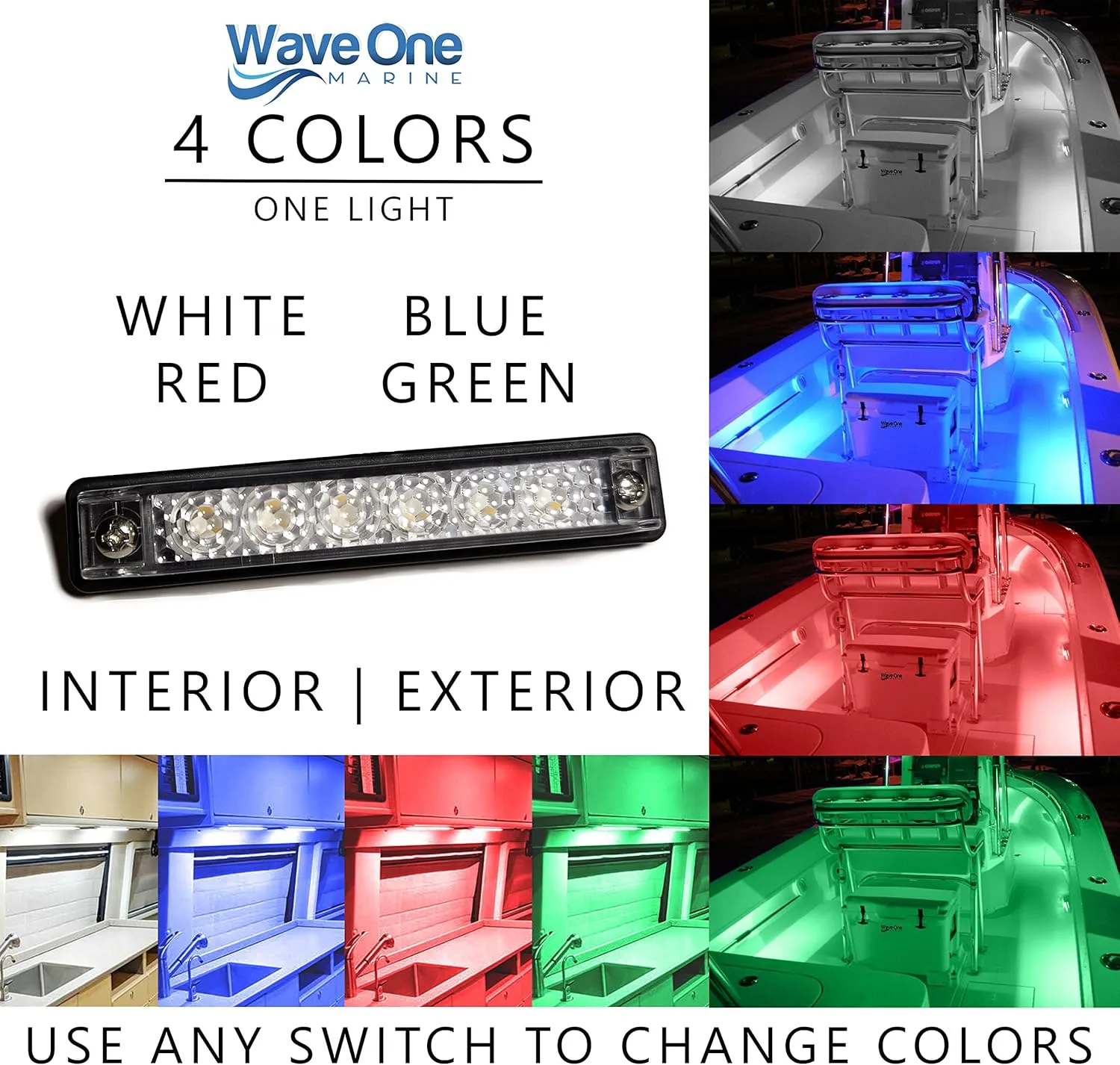 8" LED RGBW Surface Mount Courtesy Internal Driver Mount Boat Light | RV Accent | Interior Exterior Deck Transom Cockpit T Top | Waterproof IP67