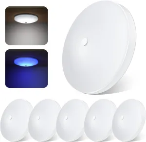 acegoo RV Ceiling Dome Light 4.5 Inch 12V Overhead LED Puck Light for Motorhome Boat Camper Trailer Truck Car, Surface Mount CRI90  6-Pack (5000K with Blue Nightlight)