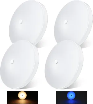 acegoo RV LED Ceiling Dome Light w/Push Switch 4.5” RV Lights Interior 12V Overhead Puck Light for Motorhome Camper Trailer Boat, Dimmable White Light & Blue Nightlight, Surface Mount,4-Pack (3000K