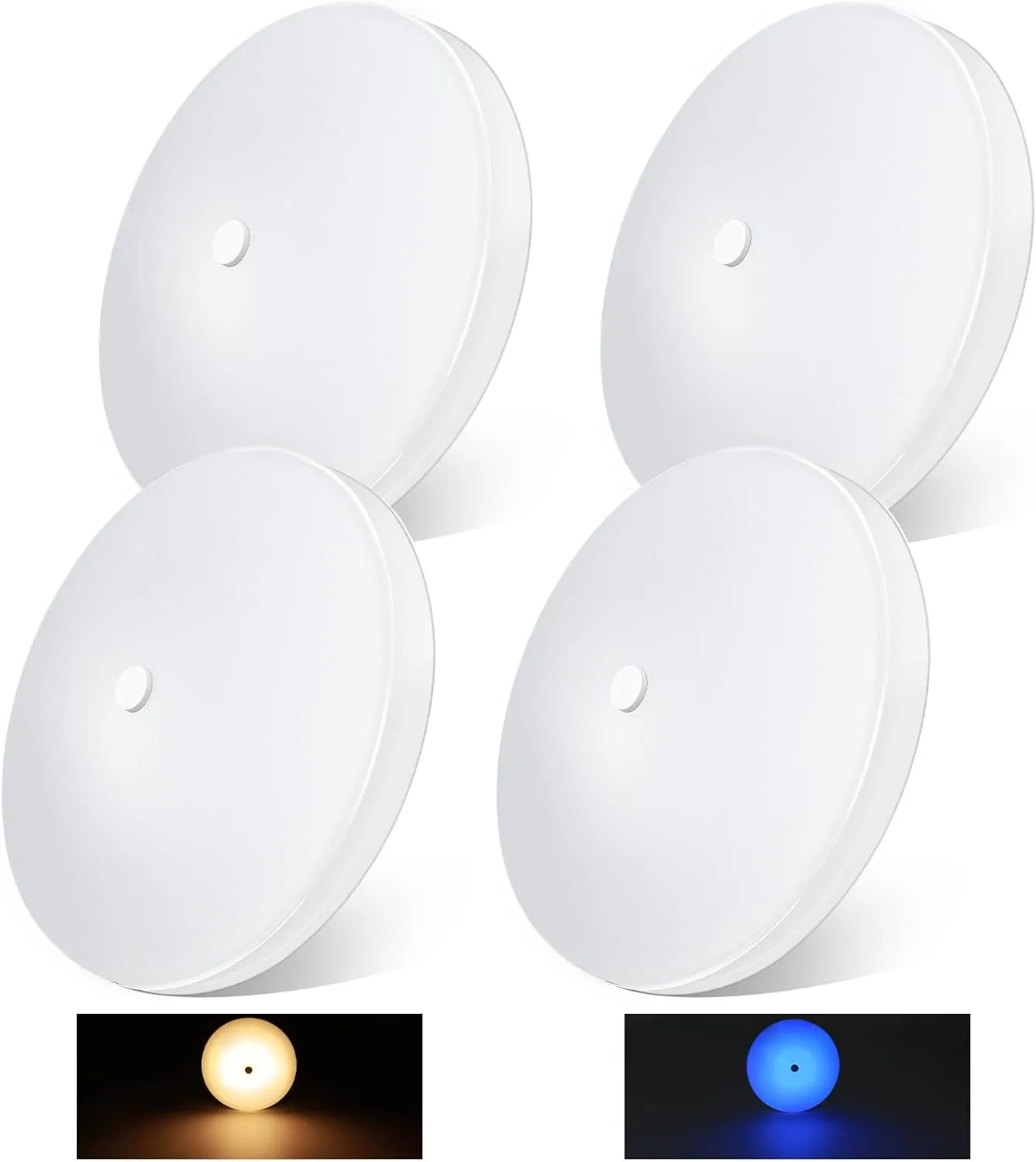 acegoo RV LED Ceiling Dome Light w/Push Switch 4.5” RV Lights Interior 12V Overhead Puck Light for Motorhome Camper Trailer Boat, Dimmable White Light & Blue Nightlight, Surface Mount,4-Pack (3000K