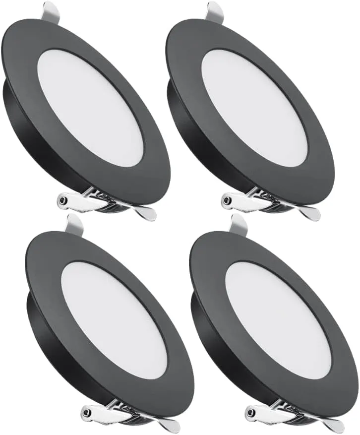 acegoo RV Recessed LED Ceiling Light 12V Overhead LED Puck Light for Camper Van Travel Trailer Truck Boat Interior Lighting 3-1/4 Inch Flush Mount Full Aluminum CRI 90  (Black /3000K Warm White)