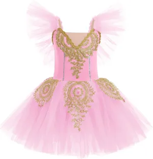 AFAVOM Ballet Leotards for Girls Ballerina Performance Swan Lake Costumes Embroidery Tulle Camisole Skirted Leotard Dancewear