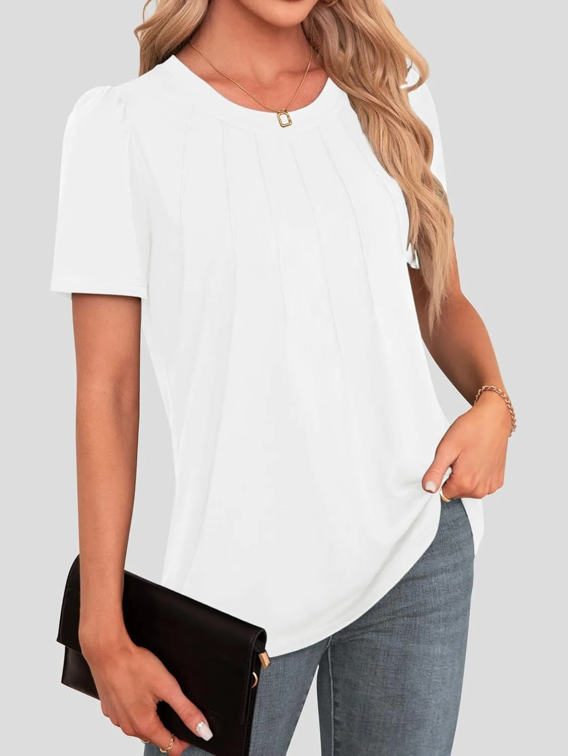 Agnes Urban Womens Tops Dressy Casual Short Sleeve Shirts Summer Loose T Shirts Trendy Tops Pleated Tunic Blouses