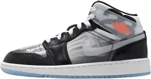 Air Jordan 1 Mid Sneaker School Big Kids' Shoes (HF3210-001, Black/Total Crimson/White/Ice Blue) Size 6.5