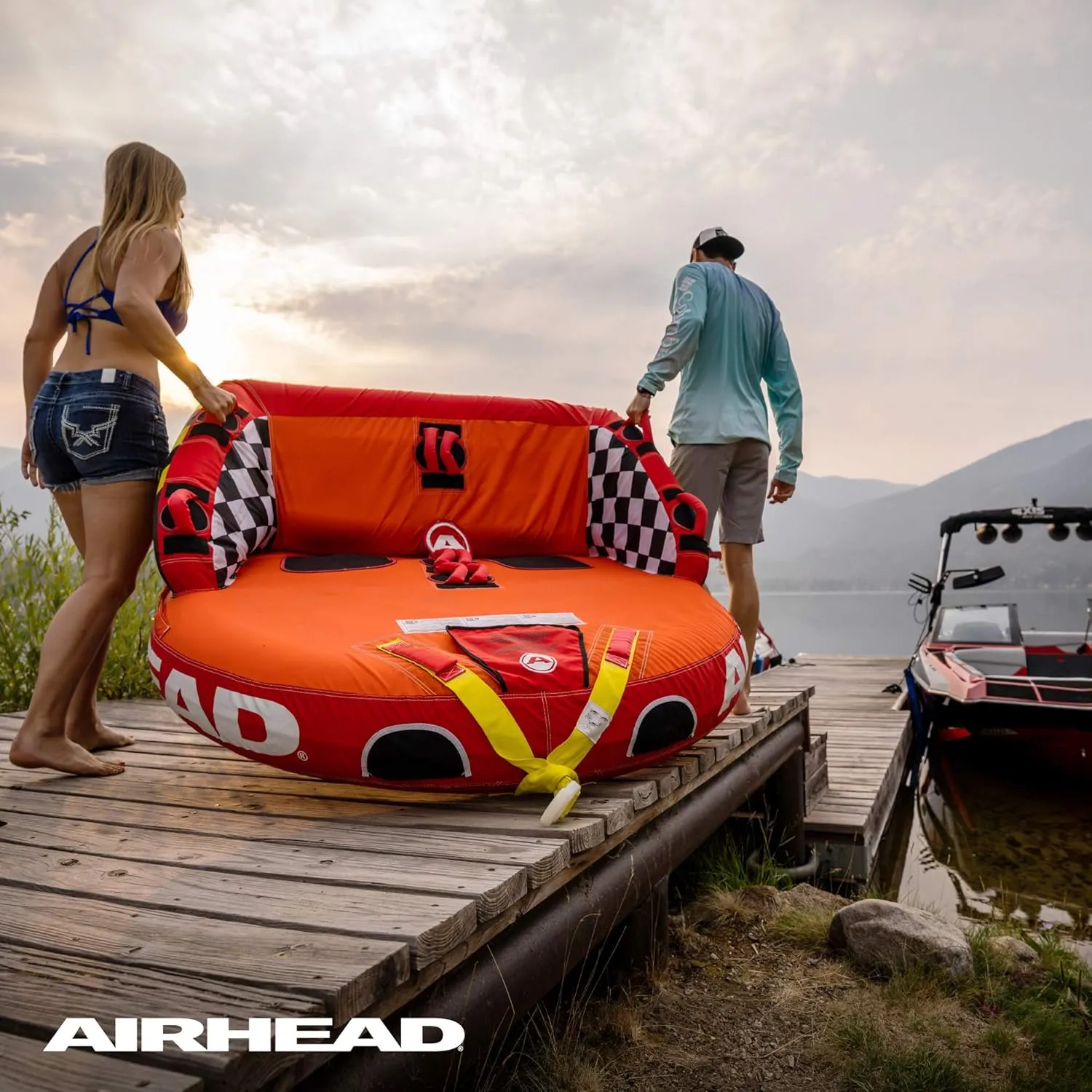 Airhead Mable Inflatable Towable Tube, 1-4 Rider Models, Dual Tow Points, Full Nylon Cover, EVA Foam Pads, Patented Speed Valve, Boat Tubes and Towables