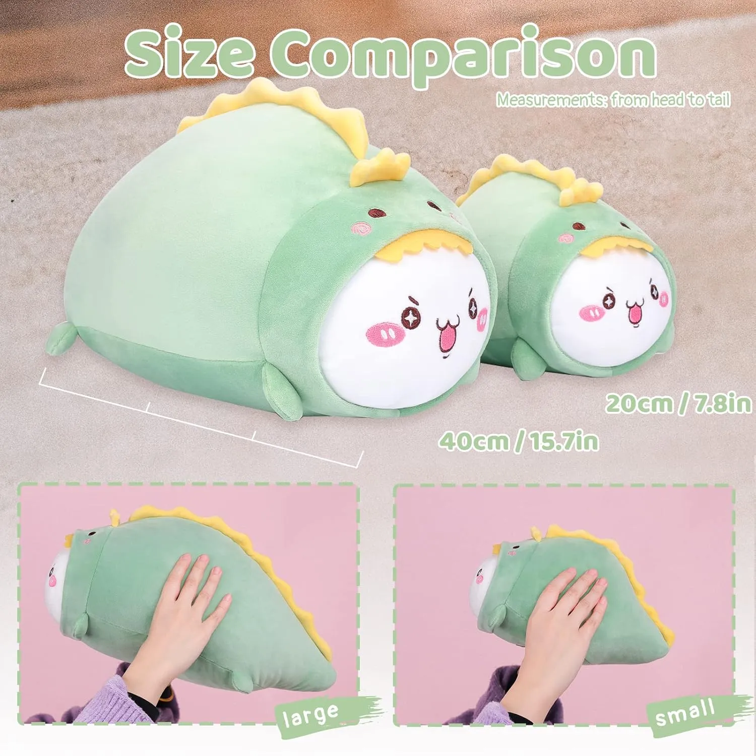 AIXINI Cute Cat Dinosaur Plush Pillow 15.7” Kitten Dino Stuffed Animal, Soft Kawaii Cat Plushie with Dinosaur Outfit Costume, Hugging Plush Pillow Toy Gifts