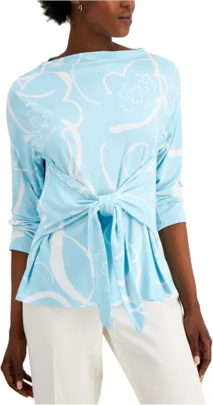 Alfani Womens Light Blue Long Sleeve Boat Neck Top Size L