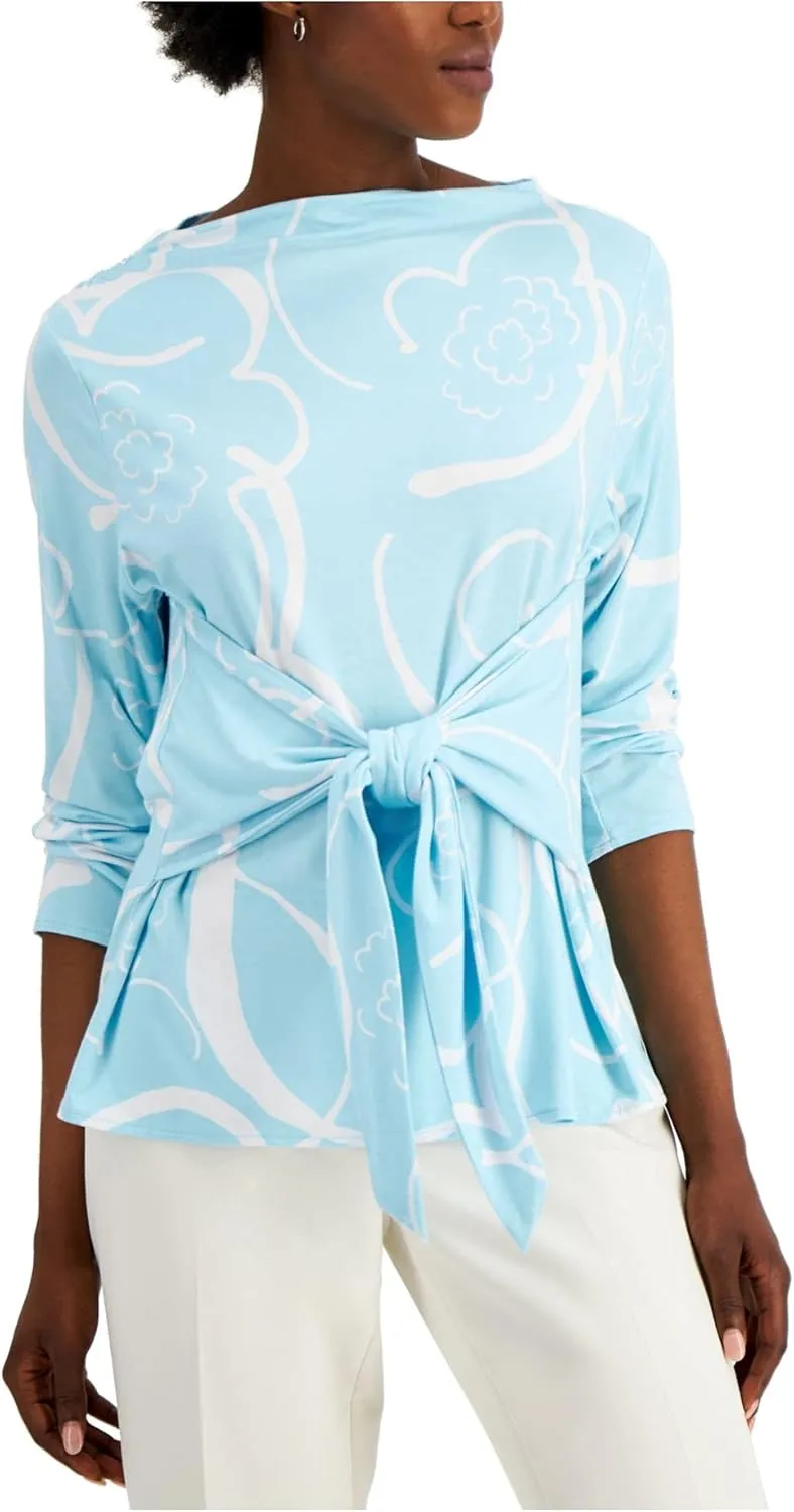 Alfani Womens Light Blue Long Sleeve Boat Neck Top Size L