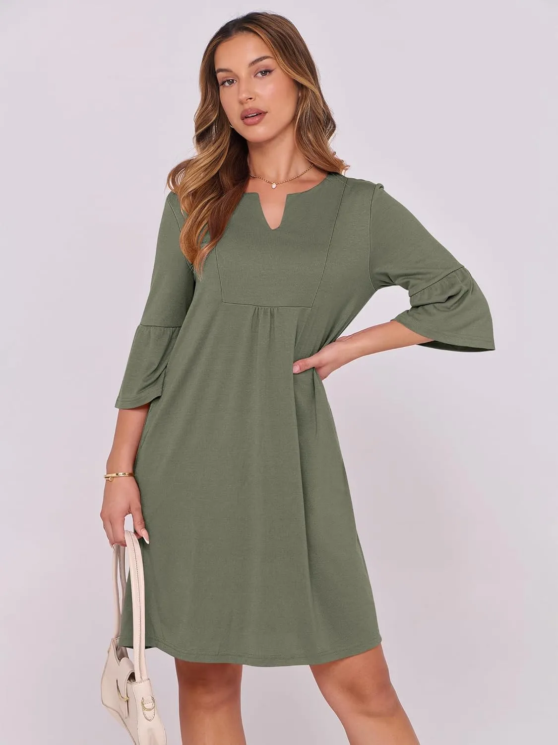 ANRABESS Women Mini Dress Summer V Neck Ruffle Short Sleeve Shift Casual Tunic Dresses 2025 Loose Beach Vacation Outfits