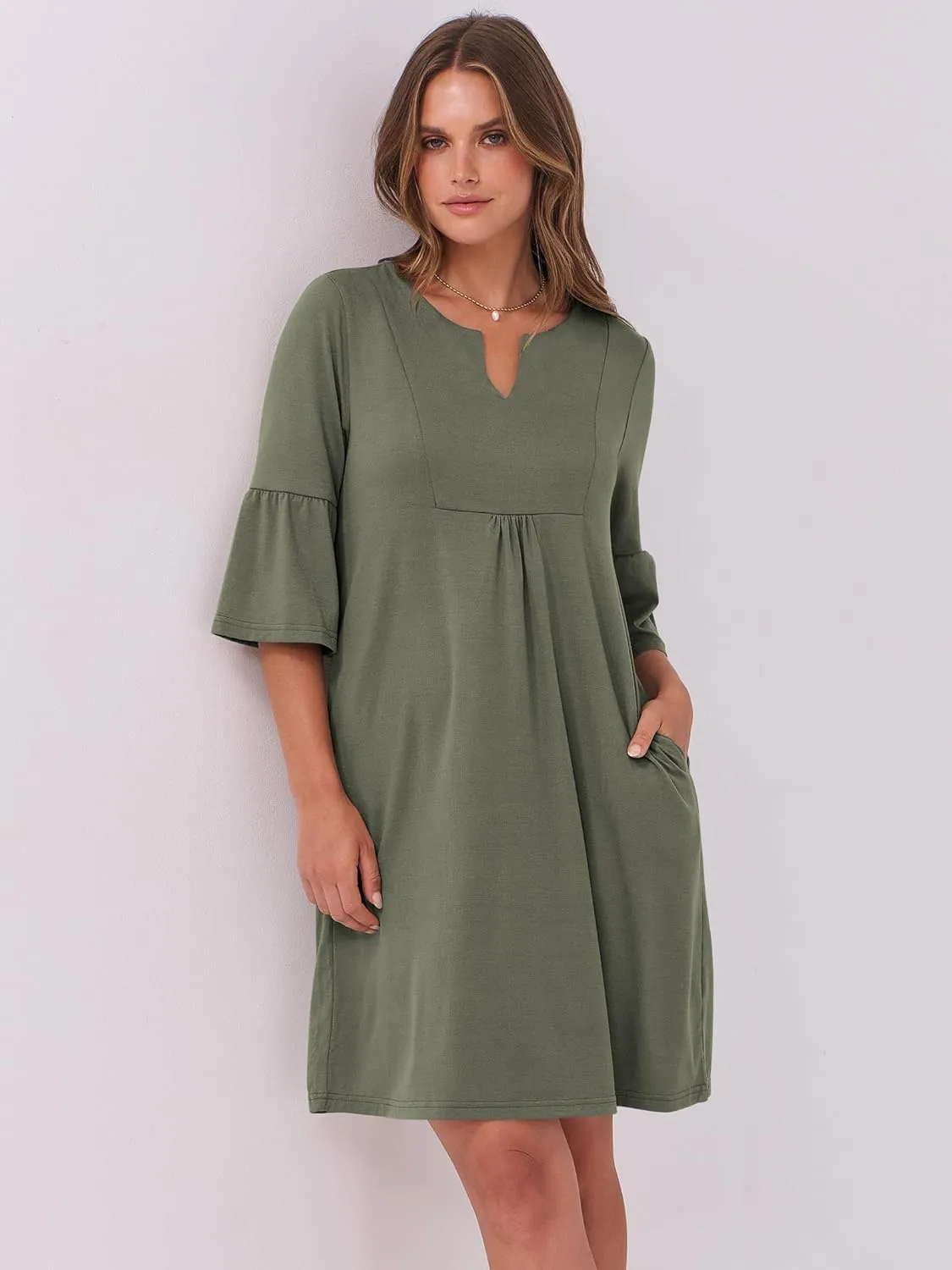 ANRABESS Women Mini Dress Summer V Neck Ruffle Short Sleeve Shift Casual Tunic Dresses 2025 Loose Beach Vacation Outfits