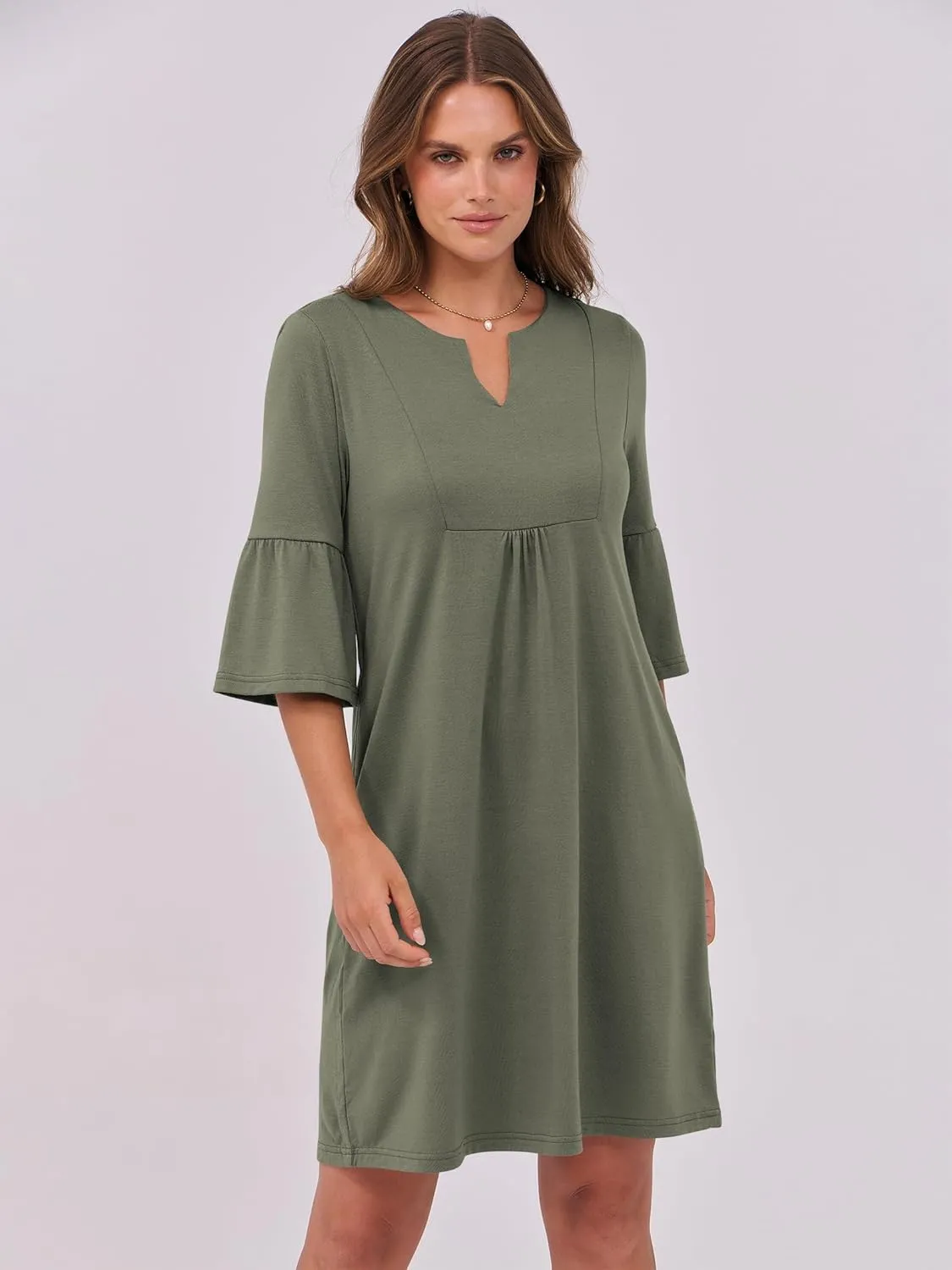 ANRABESS Women Mini Dress Summer V Neck Ruffle Short Sleeve Shift Casual Tunic Dresses 2025 Loose Beach Vacation Outfits